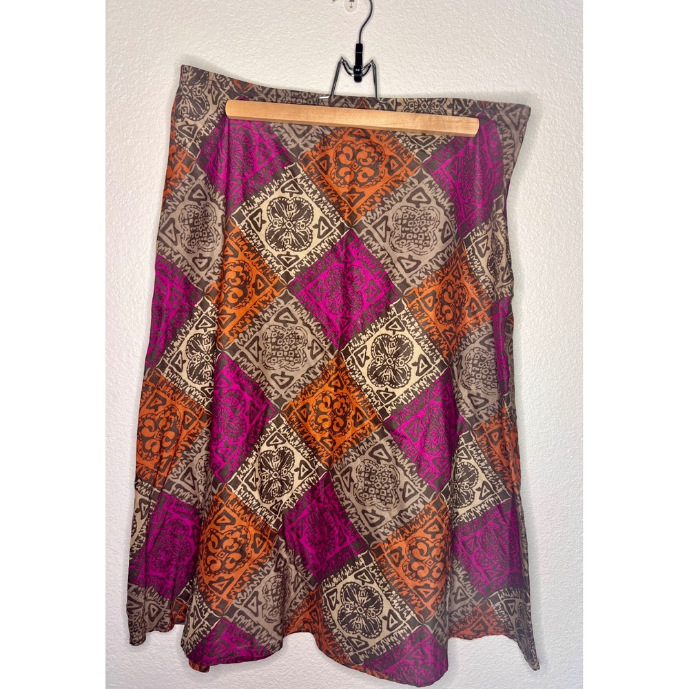 J. Jill Womens Pink Orange Geometric Patchwork Cotton Midi A-Line Skirt Size M